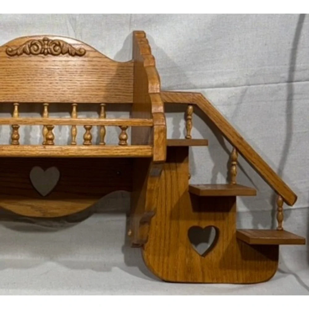 George Hacker Handcrafted Oak Wood Wall Shelf Heart Cutout Spindle 34x17x7.5